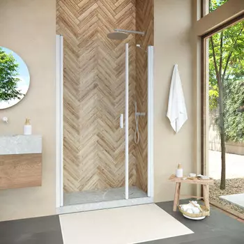 Душевая дверь в нишу Vegas-Glass EP-F-2 Novo h2000 105x200 EP-F-2 NOVO h2000 105 01 01 стекло прозрачное, профиль белый