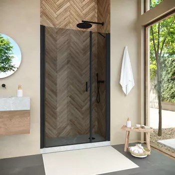 Душевая дверь в нишу Vegas-Glass EP-F-2 Novo h2000 185x200 EP-F-2 NOVO h2000 185 02М 07 стекло графит, профиль черный