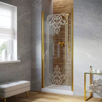Душевая дверь в нишу Vegas-Glass EP Lux 80x199 EP LUX 80 09 ARTDECO D1 стекло прозрачное с декором, профиль глянцевое золото