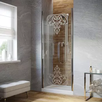 Душевая дверь в нишу Vegas-Glass EP Lux 85x199 EP LUX 85 08 ARTDECO D1 стекло прозрачное с декором, профиль глянцевый хром