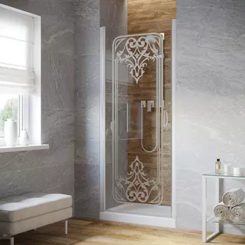 Душевая дверь в нишу Vegas-Glass EP Lux 85x199 EP LUX 85 01 ARTDECO D1 стекло прозрачно с декором, профиль белый