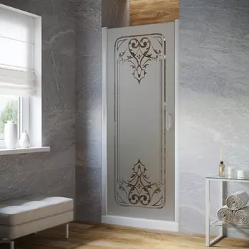 Душевая дверь в нишу Vegas-Glass EP Lux 85x199 EP LUX 85 01 ARTDECO D2 стекло матовое с декором, профиль белый