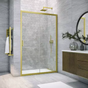 Душевая дверь в нишу Vegas-Glass ZP Novo h2000 100x200 ZP NOVO h2000 100 03 crystalvision профиль матовое золото