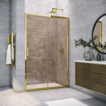 Душевая дверь в нишу Vegas-Glass ZP Tur Novo 160x200 ZP TUR NOVO 160 09 05 стекло бронза, профиль глянцевое золото