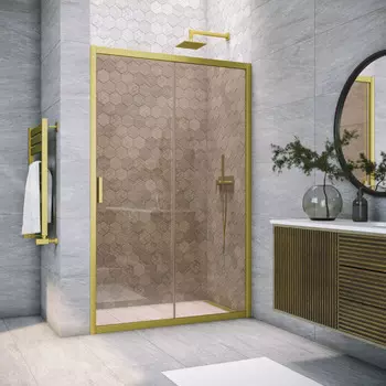 Душевая дверь в нишу Vegas-Glass ZP Novo h2000 100x200 ZP NOVO h2000 100 03 05 стекло бронза, профиль матовое золото