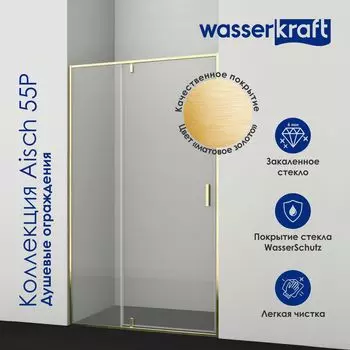 Душевая дверь в нишу Wasserkraft Aisch 55P04 90x200, профиль золото