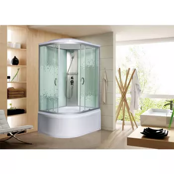 Душевая кабина 100x80 Мономах 10000005837 R с крышей , профиль хром , стекло прозрачное с рисунком мозаика R