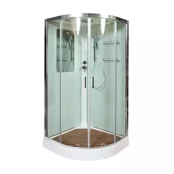 Душевая кабина Deto A А01 LED с кнопкой и гидромассажем 100x100 стекло прозрачное, профиль хром