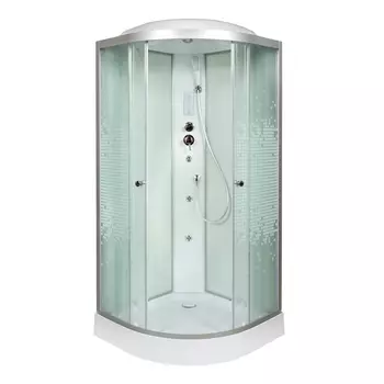 Душевая кабина DTO L L909GM+EL+VST 90x90 с гидромассажем, электрикой и вставкой, стекло с рисунком, профиль хром