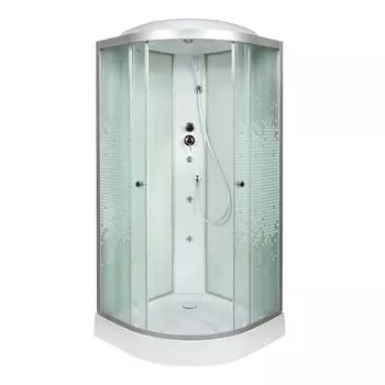 Душевая кабина DTO L L909GM+VST 90x90 с гидромассажем и вставкой, стекло с рисунком, профиль хром