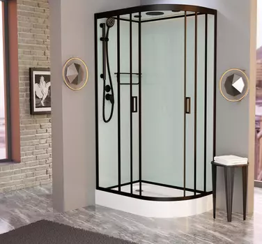 Душевая кабина Frank 120x80 F412L Black стекло прозрачное, профиль черный