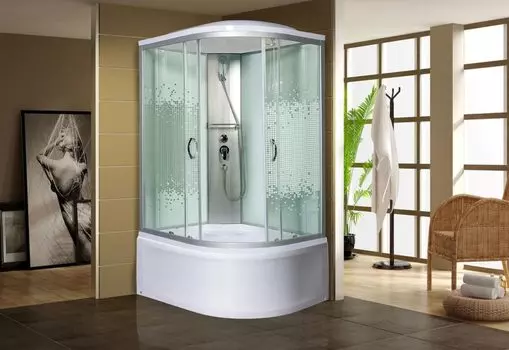 Душевая кабина Мономах XL 120/80/44 МЗ L профиль хром, стекло прозрачное с рисунком мозаика, левая