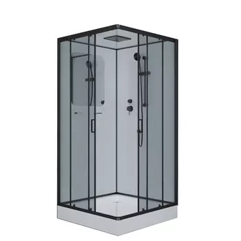 Душевая кабина Niagara Premium NG-6902-01Q BLACK 100x100 поддон низкий, стекло тонированное, профиль черный матовый