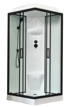 Душевая кабина Royal Bath 90х90 RB 90HP6-WT-BL стекло прозрачное, профиль черный, задняя стенка белая