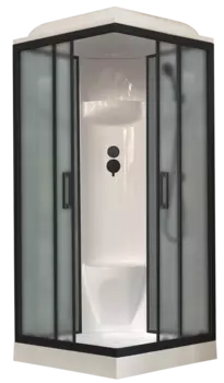 Душевая кабина Royal Bath 90х90 RB 90HP6-GC-BL стекло матовое, профиль черный, задняя стенка серая