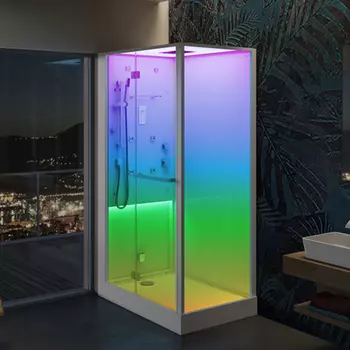 Душевая кабина с хамамом Jacuzzi Bali 120x80xh220см установка в любой угол, с хромотерапией, аудио, 4г/м форсунки, 2,56кВт,белый/хром