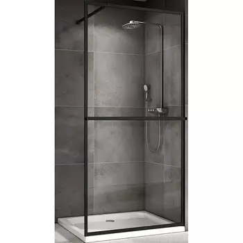 Душевая перегородка Abber Immer Offen 100x200 AG60100B8 профиль черный, стекло прозрачное