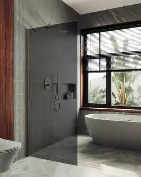 Душевая перегородка MaybahGlass 109x195 MGD-682-2ш стекло графит матовый, профиль бронза