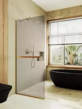 Душевая перегородка MaybahGlass 109x195 MGD-709-3у стекло бронза, профиль золото