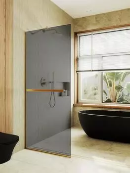 Душевая перегородка MaybahGlass 109x195 MGD-711-3у стекло графит, профиль золото