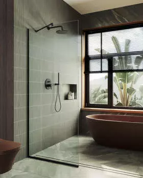 Душевая перегородка MaybahGlass 119x195 MGD-683-6у стекло прозрачное, профиль черный