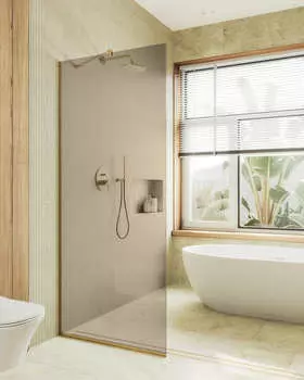 Душевая перегородка MaybahGlass 119x195 MGD-684-3у стекло бронза, профиль золото