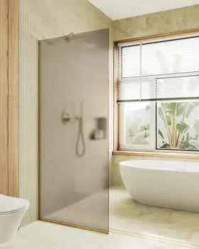 Душевая перегородка MaybahGlass 119x195 MGD-685-3у стекло бронза матовая, профиль золото