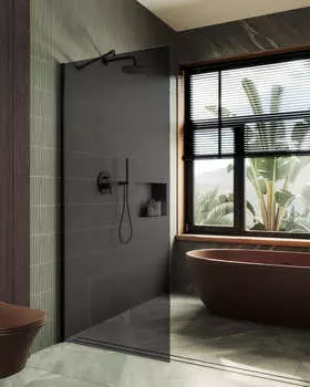 Душевая перегородка MaybahGlass 119x195 MGD-686-6ш стекло графит, профиль черный