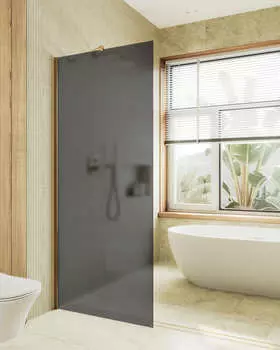 Душевая перегородка MaybahGlass 119x195 MGD-687-3ш стекло графит матовый, профиль золото