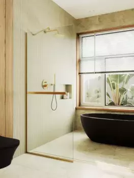 Душевая перегородка MaybahGlass 119x195 MGD-714-3у стекло прозрачное, профиль золото