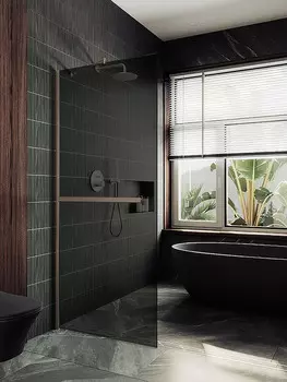 Душевая перегородка MaybahGlass 119x195 MGD-717-2ш стекло графит, профиль бронза