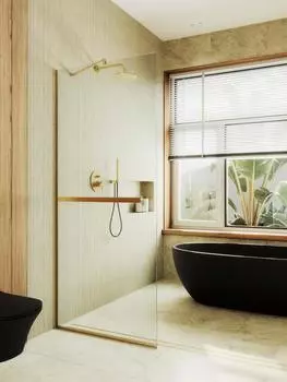 Душевая перегородка MaybahGlass 69x195 MGD-720-3у стекло прозрачное, профиль золото