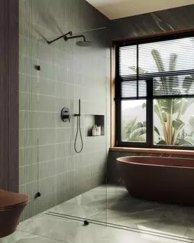 Душевая перегородка MaybahGlass 89x195 MGD-260-6 стекло прозрачное, профиль черный