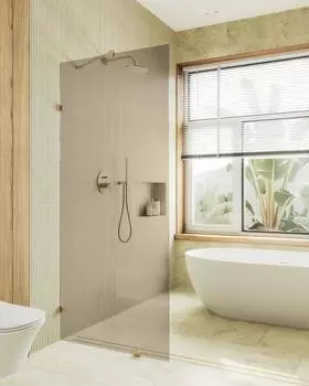 Душевая перегородка MaybahGlass 89x195 MGD-263-3 стекло бронза, профиль золото