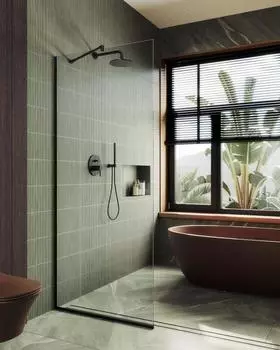 Душевая перегородка MaybahGlass 89x195 MGD-689-6у стекло прозрачное, профиль черный