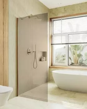 Душевая перегородка MaybahGlass 89x195 MGD-691-3ш стекло бронза, профиль золото