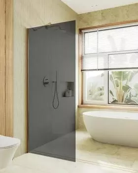 Душевая перегородка MaybahGlass 89x195 MGD-693-3ш стекло графит, профиль золото