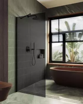 Душевая перегородка MaybahGlass 89x195 MGD-693-6ш стекло графит, профиль черный