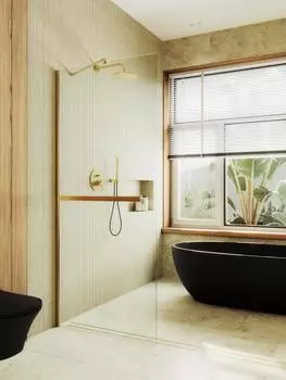 Душевая перегородка MaybahGlass 89x195 MGD-732-3ш стекло прозрачное, профиль золото