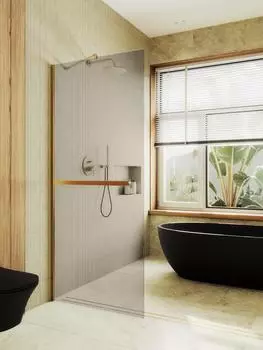 Душевая перегородка MaybahGlass 89x195 MGD-733-3ш стекло бронза, профиль золото