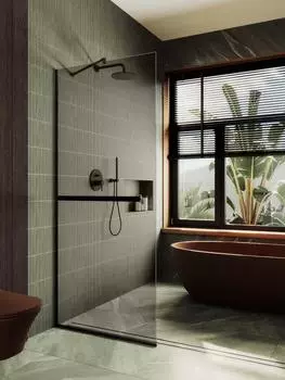 Душевая перегородка MaybahGlass 89x195 MGD-733-6у стекло бронза, профиль черный