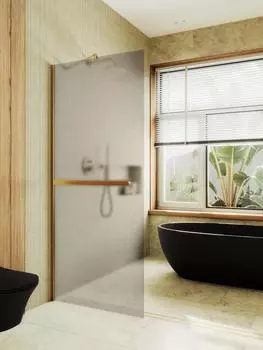 Душевая перегородка MaybahGlass 89x195 MGD-734-3ш стекло бронза матовая, профиль золото