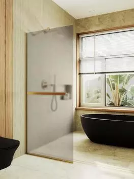 Душевая перегородка MaybahGlass 89x195 MGD-734-3у стекло бронза матовая, профиль золото