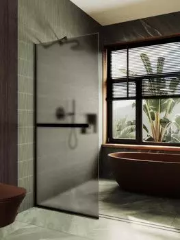 Душевая перегородка MaybahGlass 89x195 MGD-734-6у стекло бронза матовая, профиль черный