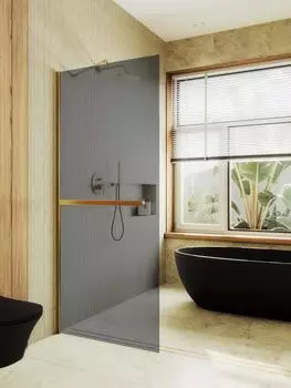 Душевая перегородка MaybahGlass 89x195 MGD-735-3ш стекло графит, профиль золото