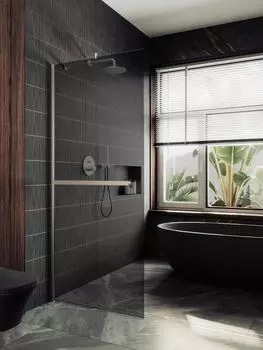 Душевая перегородка MaybahGlass 89x195 MGD-735-5ш стекло графит, профиль хром матовый