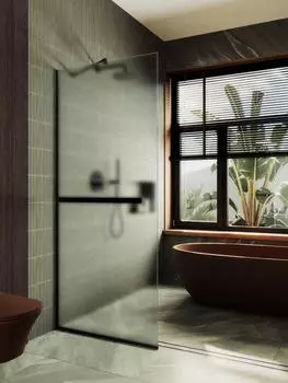 Душевая перегородка MaybahGlass 89x195 MGD-737-6у стекло сатин, профиль черный