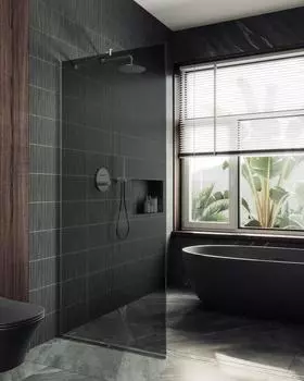 Душевая перегородка MaybahGlass 99x195 MGD-1355-4у стекло графит, профиль хром глянцевый