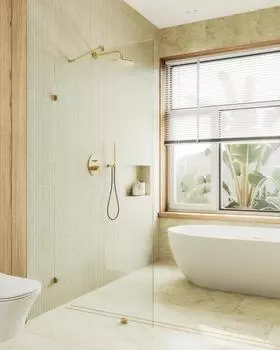 Душевая перегородка MaybahGlass 99x195 MGD-261-3 стекло прозрачное, профиль золото