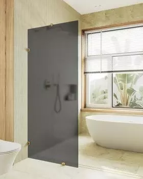 Душевая перегородка MaybahGlass 99x195 MGD-273-3 стекло графит матовый, профиль золото